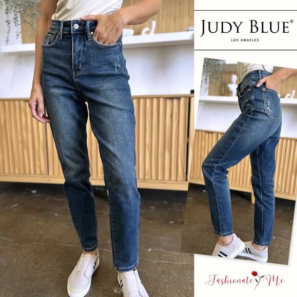 Judy Blue Tummy Control High Waist Dark Washed Stretch Slim Ankle Denim Jeans